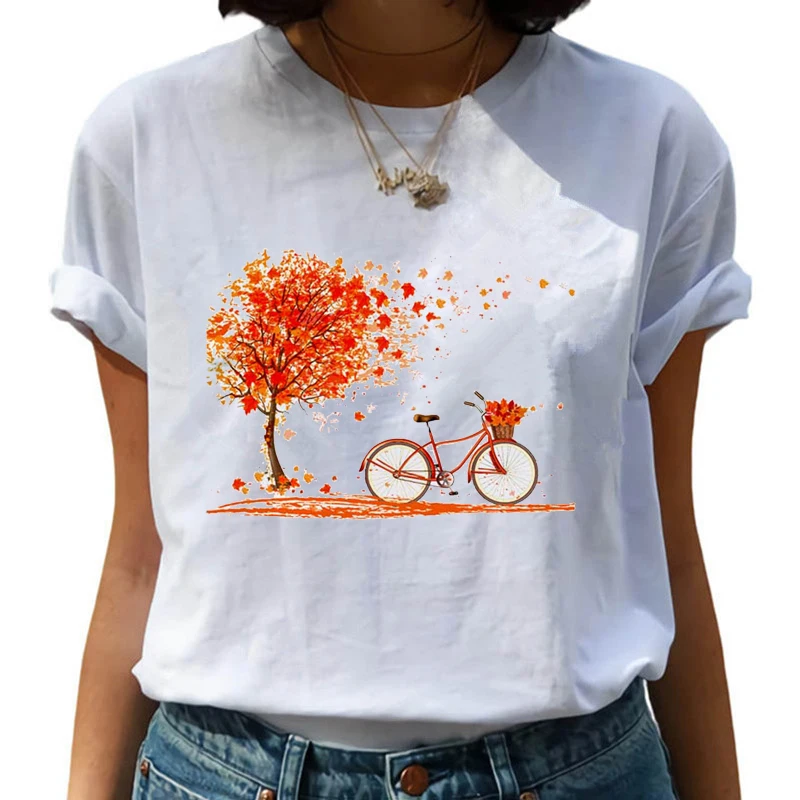 Bicycle T Shirts Women Fashion Graphic Print Harajuku Casual Korean Tops Style G - £86.59 GBP