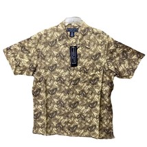 Andrew Fezza Mens Shirt Size Medium Green Palm Leaves Short Sleeve 70% Silk - $12.51