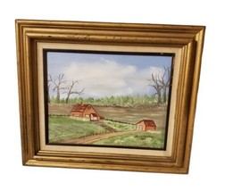 Vintage Cottage Farm Fall/Autumn Scene Handpainted Matted Signed 1986 - £58.00 GBP