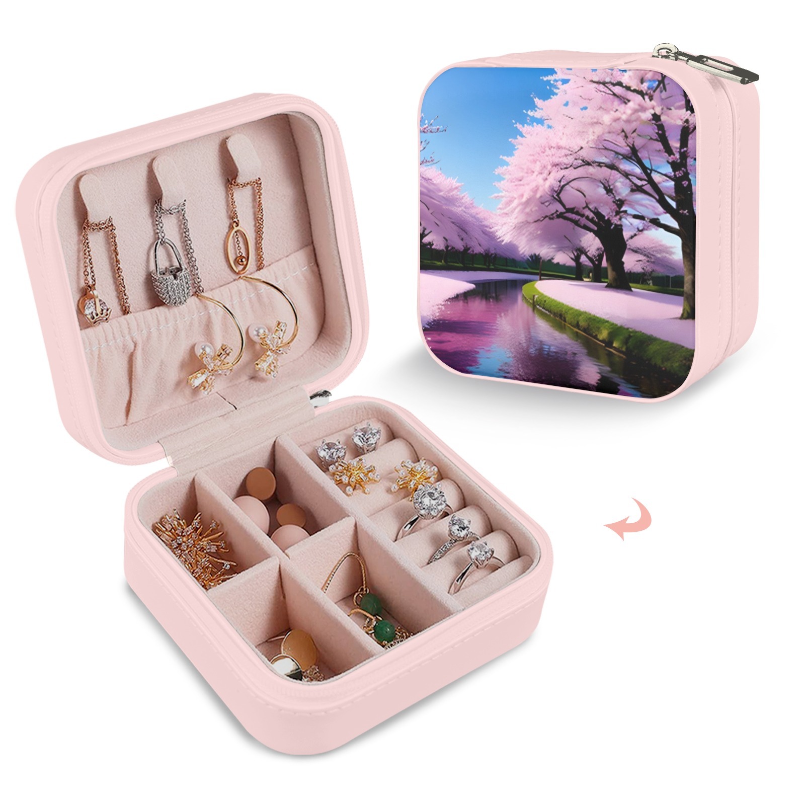 Primary image for Leather Travel Jewelry Storage Box - Portable Jewelry Organizer - Pink River