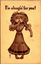 Artist Frederick Cavally Anthropomorphic Lion Alongin&#39; For You 1913 Postcard - £14.15 GBP