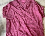 Isaac Mizrahi Blouse Size XL Pink Linen Short Sleeve Tab Sleeve V Neck - $27.86