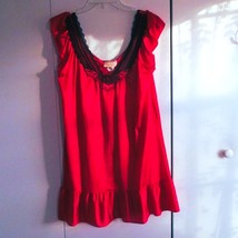 Monique Red &amp; Black Lace Trim Slip Night Gown With Ruffle Hem - Medium Size - $222.99 MXN