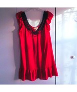 Monique Red &amp; Black Lace Trim Slip Night Gown With Ruffle Hem - Medium Size - $221.94 MXN