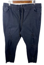 YMI High Rise Ankle Joggers Jeans 1X Blue Black Distressed Pull On Tummy Control - £37.12 GBP