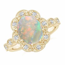 ANGARA Oval Opal Halo Ring with Milgrain for Women, Girls in 14K Solid Gold - £1,098.89 GBP