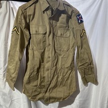 VTG 50s US Army Khaki Cotton Twill Uniform Shirt Size 16x32 1957 21st Army Corps - $39.59