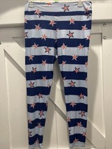 LULAROE LLR TALL &amp; CURVY LEGGINGS BLUE &amp; LIGHT BLUE STRIPES WITH STARS #678 - £32.32 GBP