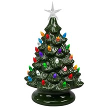 Ceramic Christmas Tree Decoration Battery-Operated Vintage Green &amp; White 2 Sizes - £24.03 GBP+