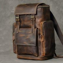 Retro Crazy Horse Leather Men&#39;s Backpack male computer bag Large Capacity 15.6 i - £156.68 GBP