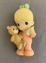 1995 PRECIOUS MOMENTS Plastic Ornament Baby Girl Feeding Bottle to Teddy... - £7.87 GBP