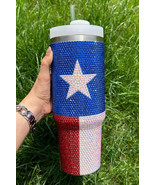 Dark Blue American Flag Star Full Rhinestone Handle Tumbler 40oz - $41.23