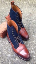 Lace Up Blue Brown High Ankle Party Wear Rounded Cap Toe Stylish Men Boots - £127.88 GBP+