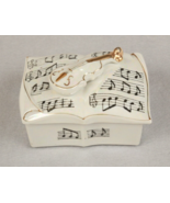 Violin Music Notes Trinket Box Lusterware Porcelain w/2 Dresser Trays Ja... - €19,91 EUR