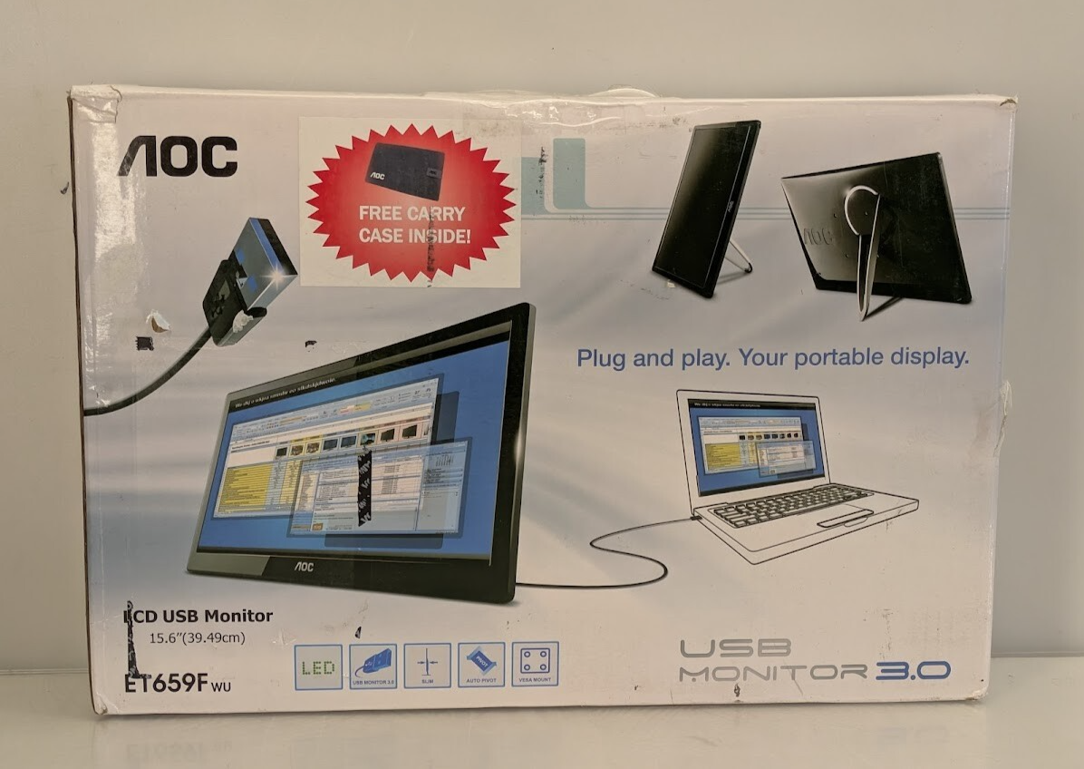 AOC 15.6&quot; LCD USB Slim Monitor 3.0 LED with Foldable Stand &amp; free Case -... - $59.39