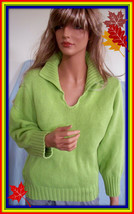 L Large Real Comfort Green Cotton Sweater Shirt Top Pullover Blouse Knit Tunic - £15.72 GBP