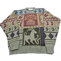 90s Mens VTG London Fog Decorated Reindeer Snowflake Sweater Sz L Grey - $60.59
