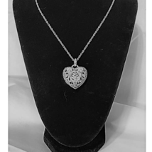 Vintage Silver Open Work Filigree Reversable Heart Pendant Necklace  - £35.83 GBP