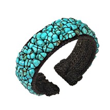 Mosaic Blue Turquoise Expandable Organic Cuff-Bracelet - £10.67 GBP