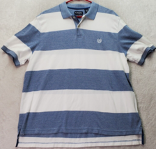 Chaps Polo Shirt Men XL Blue Striped Natural Stretch Logo High Low Slit Collared - £13.02 GBP