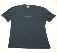 2000s CK Calvin Klein Jeans Tee T Shirt Mens M Navy Blue Crew Neck Spellout Logo - £11.02 GBP