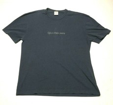 2000s CK Calvin Klein Jeans Tee T Shirt Mens M Navy Blue Crew Neck Spellout Logo - £11.15 GBP