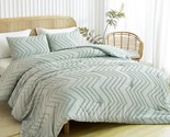 Sage Green Tufted Boho Comforter Set King Size, 3 Pieces Lightweight Sol... - $91.99