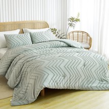 Sage Green Tufted Boho Comforter Set King Size, 3 Pieces Lightweight Solid Cherv - £73.53 GBP