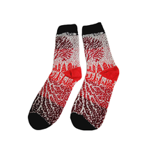 Sidekick Knit Crew Socks 15 Inch Red Black Cityscape Heavy Winter Unisex - £11.83 GBP