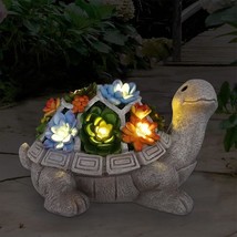 Solar Garden Outdoor Statues Turtle with Succulent and 7 LED Lights Lawn Decor T - £37.74 GBP