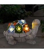 Solar Garden Outdoor Statues Turtle with Succulent and 7 LED Lights Lawn... - £36.04 GBP