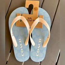 COACH Blue White Signature Logo Zak Rubber Slip On Thong Flip Flop Sandals NWT 8 - £35.35 GBP