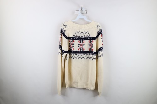 Vintage 60s 70s Mid Century Modern Womens Large Fair Isle Ribbed Knit Sweater Item image 10