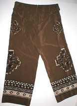 Womens Worth New York $498 14 USA Print Silk Pants Brown White Wide Ethnic Borde - £370.49 GBP