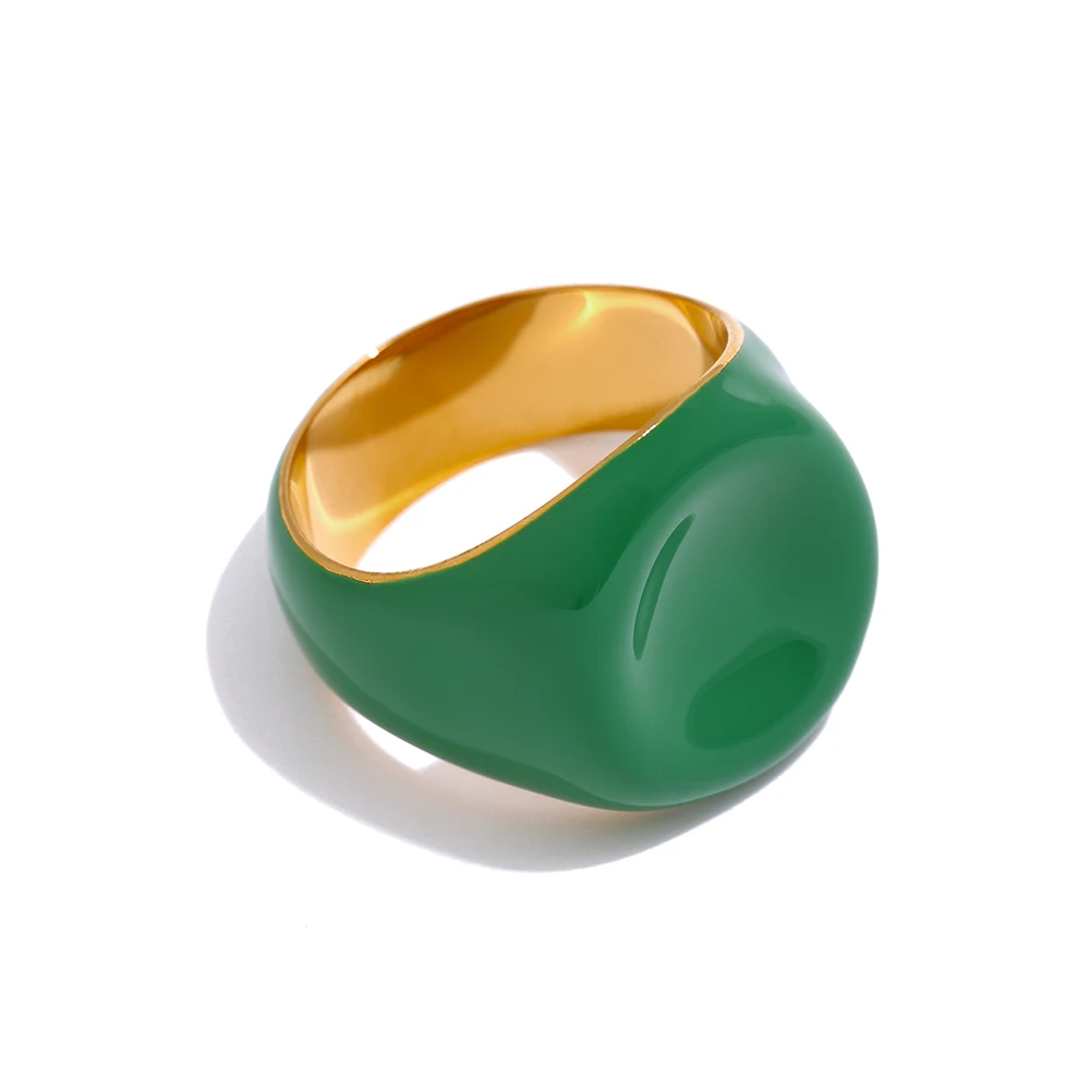 316L Stainless Steel Jewelry Trendy Green Enamel Ring 18 K Metal Women Bagues Po - $16.91