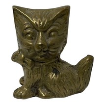 Vintage Solid Brass Metal Cat Kitten Paper Weight Statue Figure Bow Kitchy - £10.63 GBP