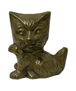 Vintage Solid Brass Metal Cat Kitten Paper Weight Statue Figure Bow Kitchy - £10.30 GBP