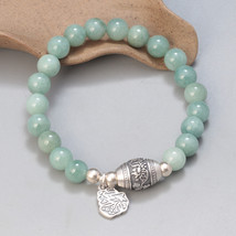 Green Jade Beaded With Sterling Silver Lucky Charm Bracelet,Gift For Her - £45.45 GBP