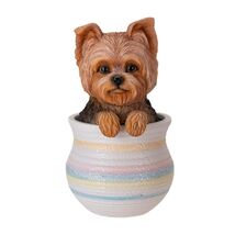 Yorkie Dog Figurine in Decorative Pot Cute Home Decor Tabletop Statue - $25.98