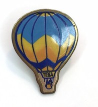 Vintage Hot Air Balloon Enamel Lapel Pin &quot;TESA&quot;  Orange Blue Yellow - £7.97 GBP