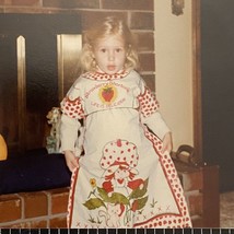 Found Color Photo Young Girl In Strawberry Shortcake Dress Outfit Halloween 1980 - £7.07 GBP