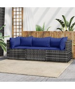 3 Piece Patio Lounge Set with Cushions Gray Poly Rattan - $696.76 CAD
