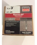 (25) 1/2 X 3“ Simpson Strong-Tie Sleeve-All Sleeve Anchors ~ SL50300HR25 - £20.73 GBP