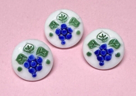 3 Vintage Purple &amp; Green Grapes &amp; Leaves Milk Glass Buttons 1/2 inch - $9.41