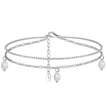 Double layered 925 sterling silver summer beach anklets with figaro chain and ba - £23.97 GBP