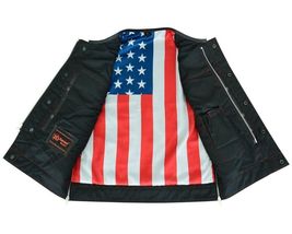 Men&#39;s Leather Vest with Red Stitching and USA Inside Flag Lining - £52.60 GBP+