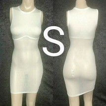 White Ribbed Mesh Sexy Club Dress Size S - £26.62 GBP