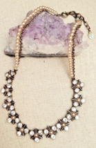 Ann Taylor Loft Rhinestone Collar Necklace Antiqued Champagne &amp; Cream Fa... - $22.20