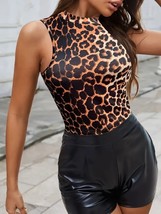 Leopard Print Crew Neck Tank Top, Casual Sleeveless Top For Summer,Women... - $9.88