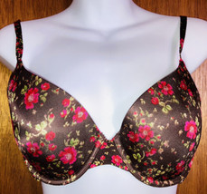 Victoria&#39;s Secret 36B Bra Push Up Padded Brown Floral Print Full Coverage Shaped - £16.64 GBP